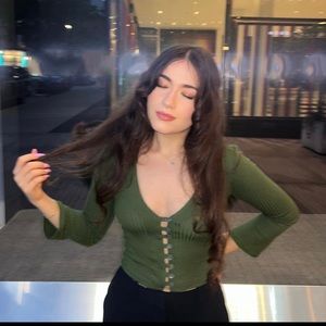 Reformation Green Button-Up Blouse